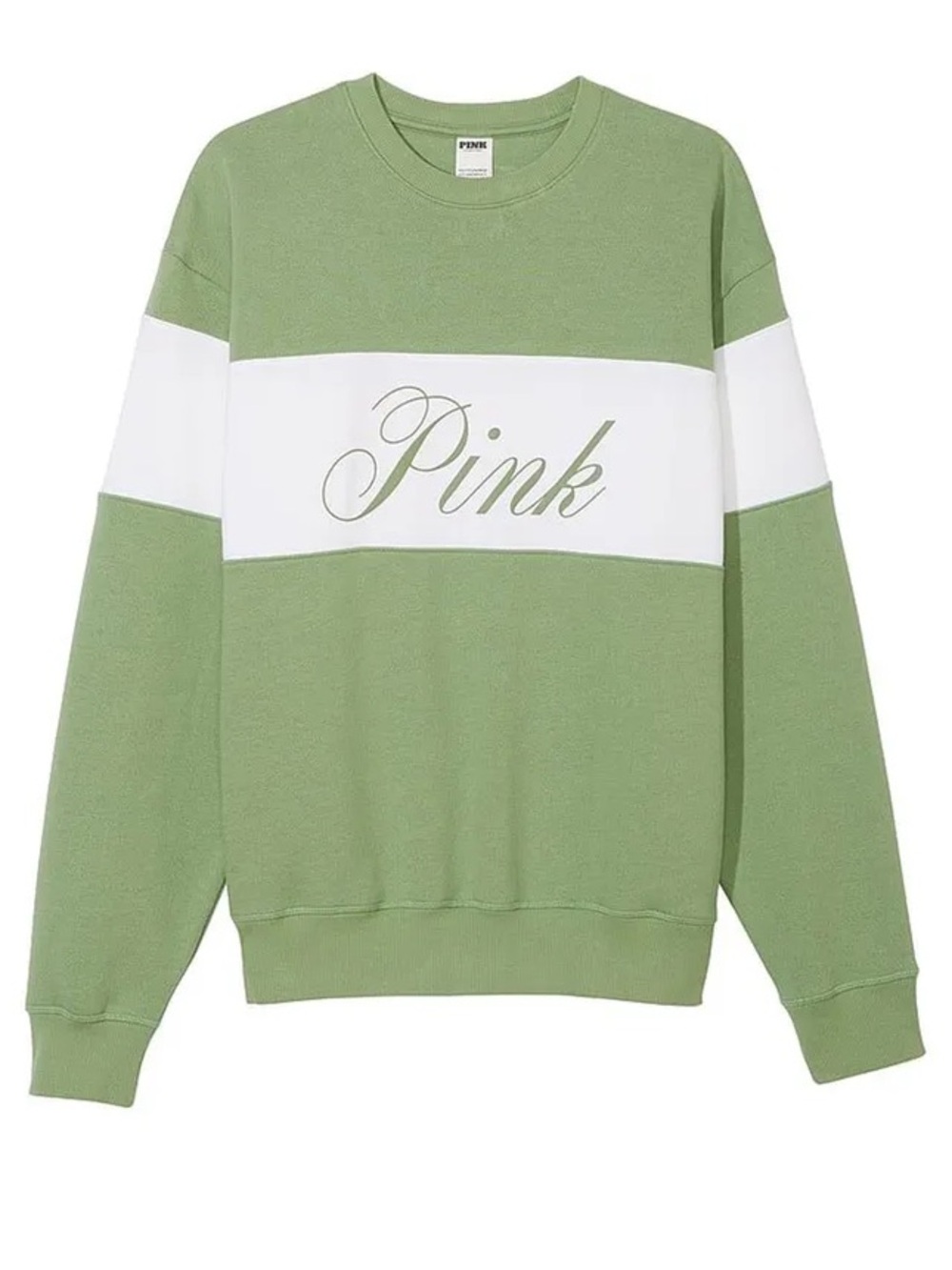 PINK Victoria's Secret Wild Grass Green Fleece Crewneck Sweatshirt